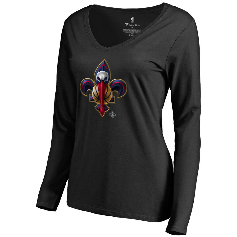 New Orleans Pelicans Women's Midnight Mascot Long Sleeve V-Neck T-Shirt Black - NBA