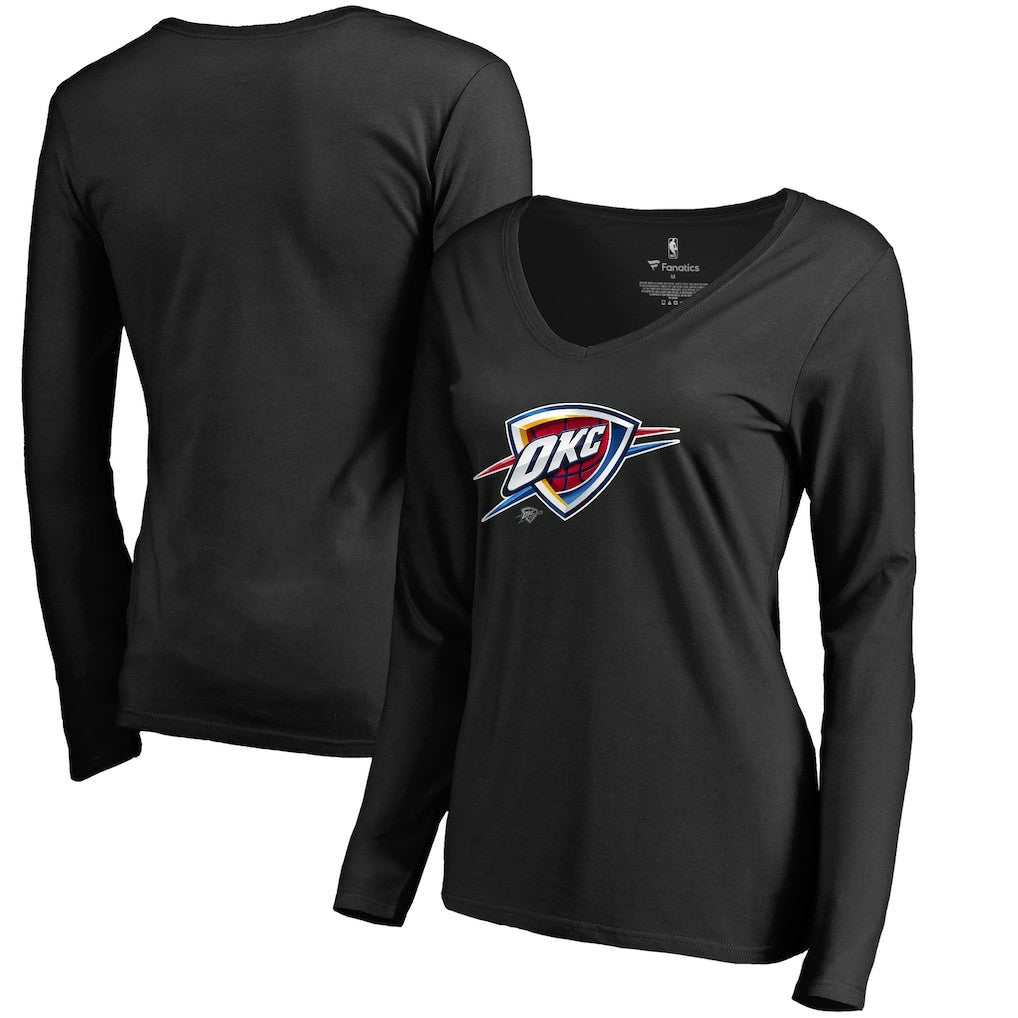 Oklahoma City Thunder Women's Midnight Mascot Long Sleeve V-Neck T-Shirt Black - NBA