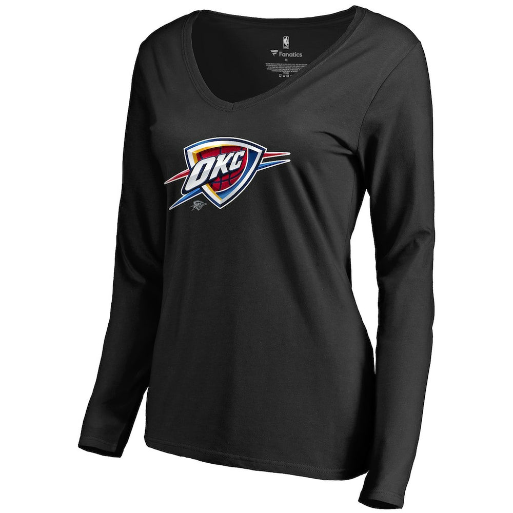 Oklahoma City Thunder Women's Midnight Mascot Long Sleeve V-Neck T-Shirt Black - NBA