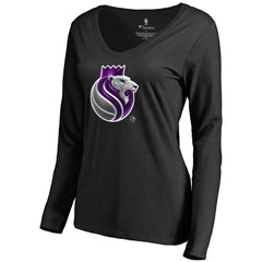 Sacramento Kings Women's Midnight Mascot Long Sleeve V-Neck T-Shirt Black - NBA