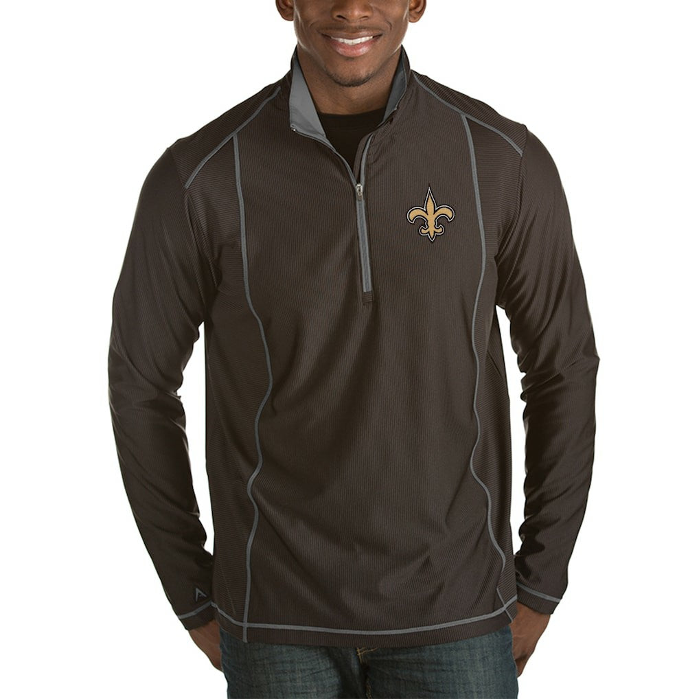 New Orleans Saints Antigua Tempo Half-Zip Pullover Jacket Heather Black | NFL