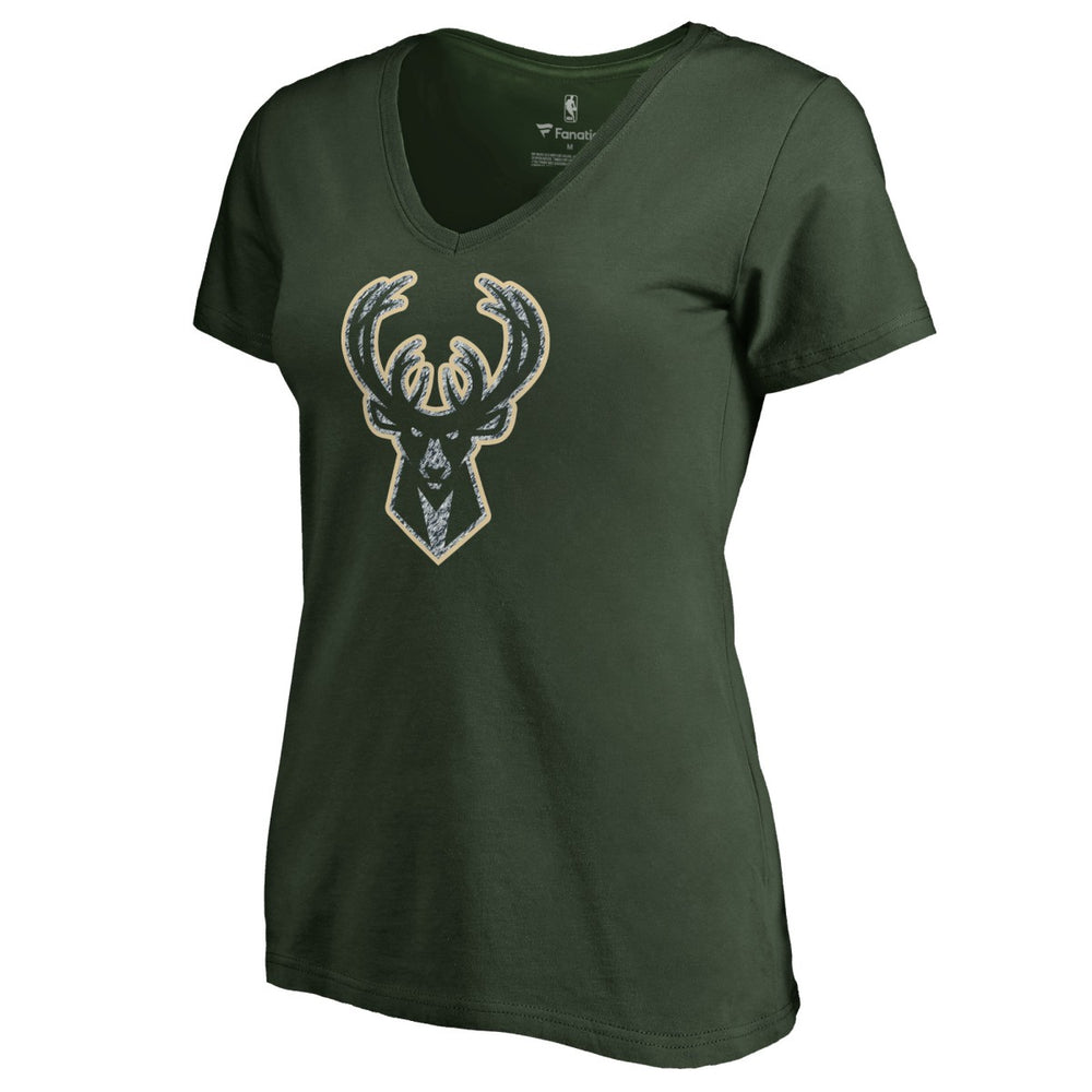Milwaukee Bucks Women's Static Logo V-Neck T-Shirt Green - NBA