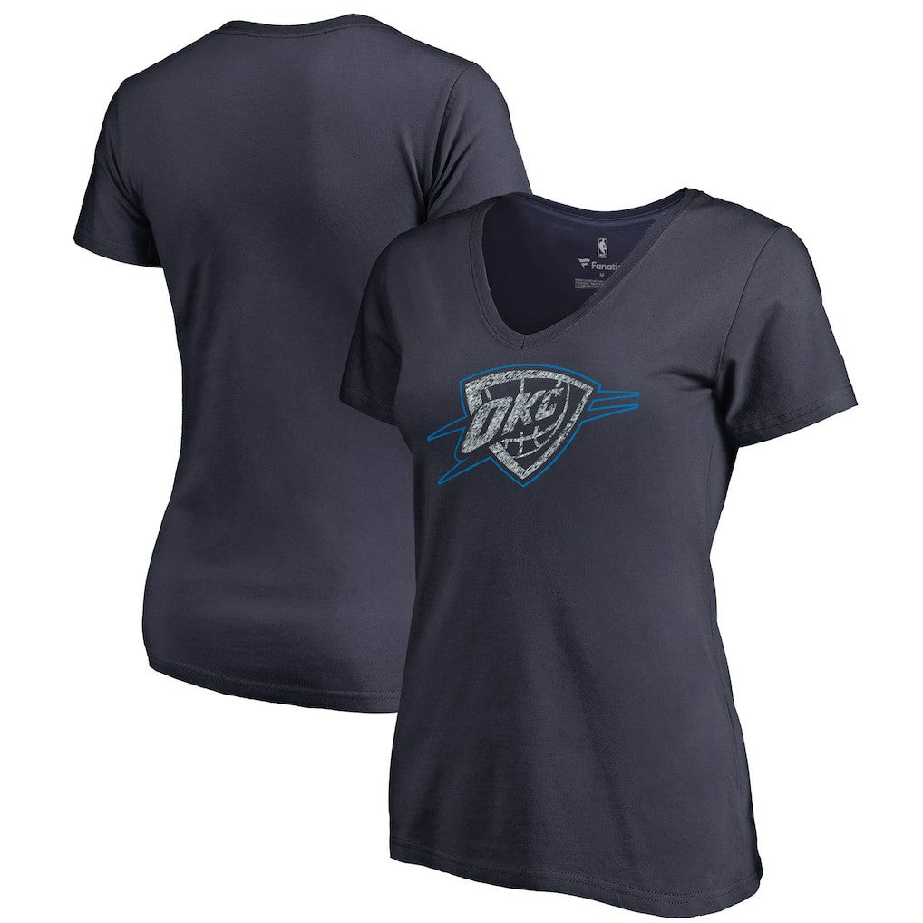 Oklahoma City Thunder Women's Static Logo V-Neck T-Shirt Navy - NBA