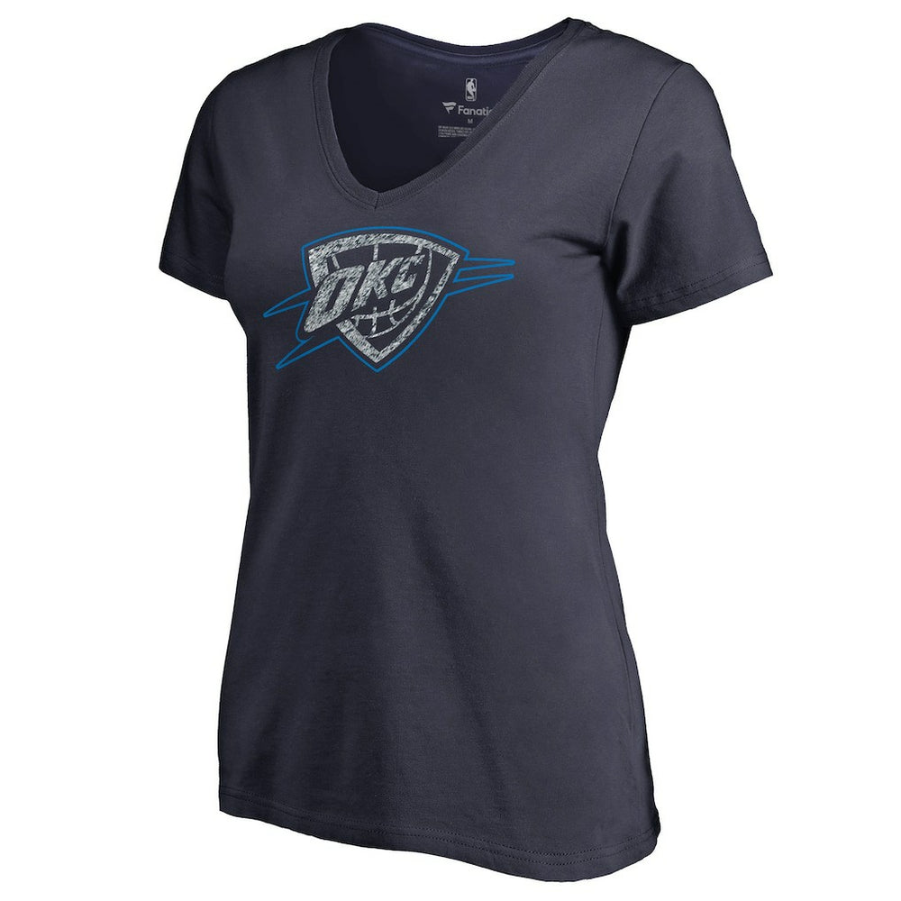 Oklahoma City Thunder Women's Static Logo V-Neck T-Shirt Navy - NBA