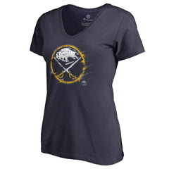 Buffalo Sabres Women's Splatter Logo V-Neck T-Shirt - Navy - NHL