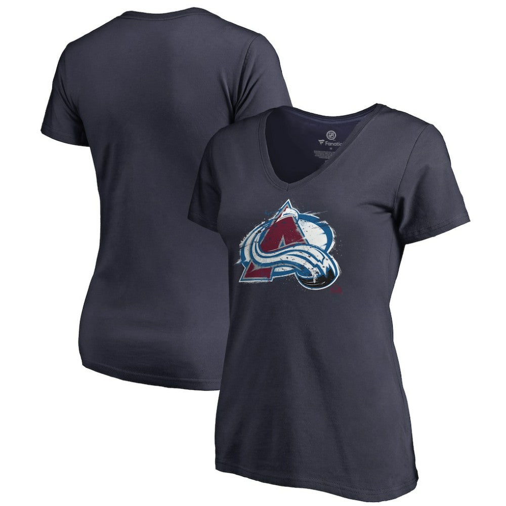 Colorado Avalanche Women's Splatter Logo V-Neck T-Shirt - Navy - NHL
