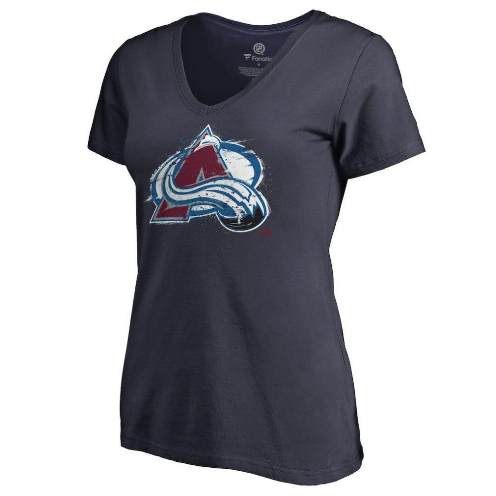 Colorado Avalanche Women's Splatter Logo V-Neck T-Shirt - Navy - NHL