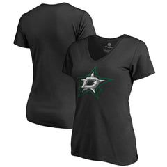 Dallas Stars Women's Splatter Logo V-Neck T-Shirt - Black - NHL