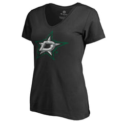 Dallas Stars Women's Splatter Logo V-Neck T-Shirt - Black - NHL