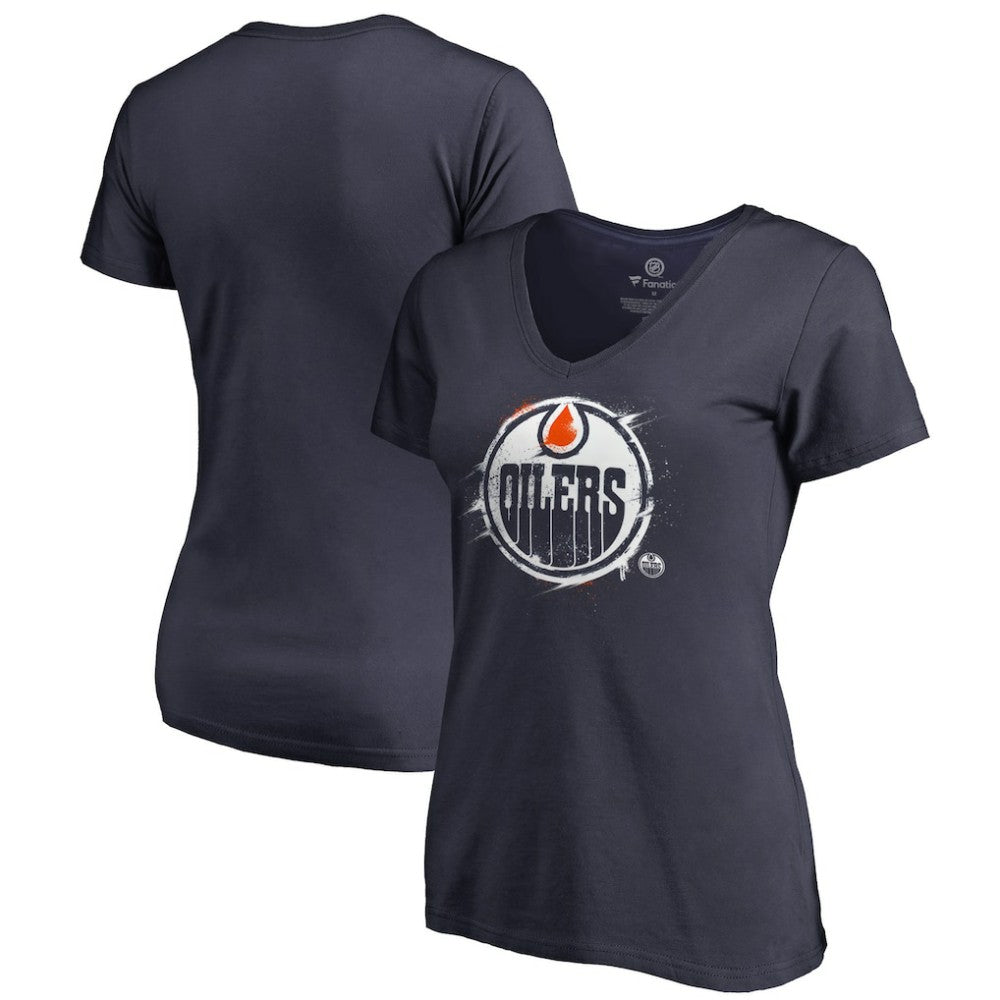 Edmonton Oilers Women's Splatter Logo V-Neck T-Shirt - Navy - NHL