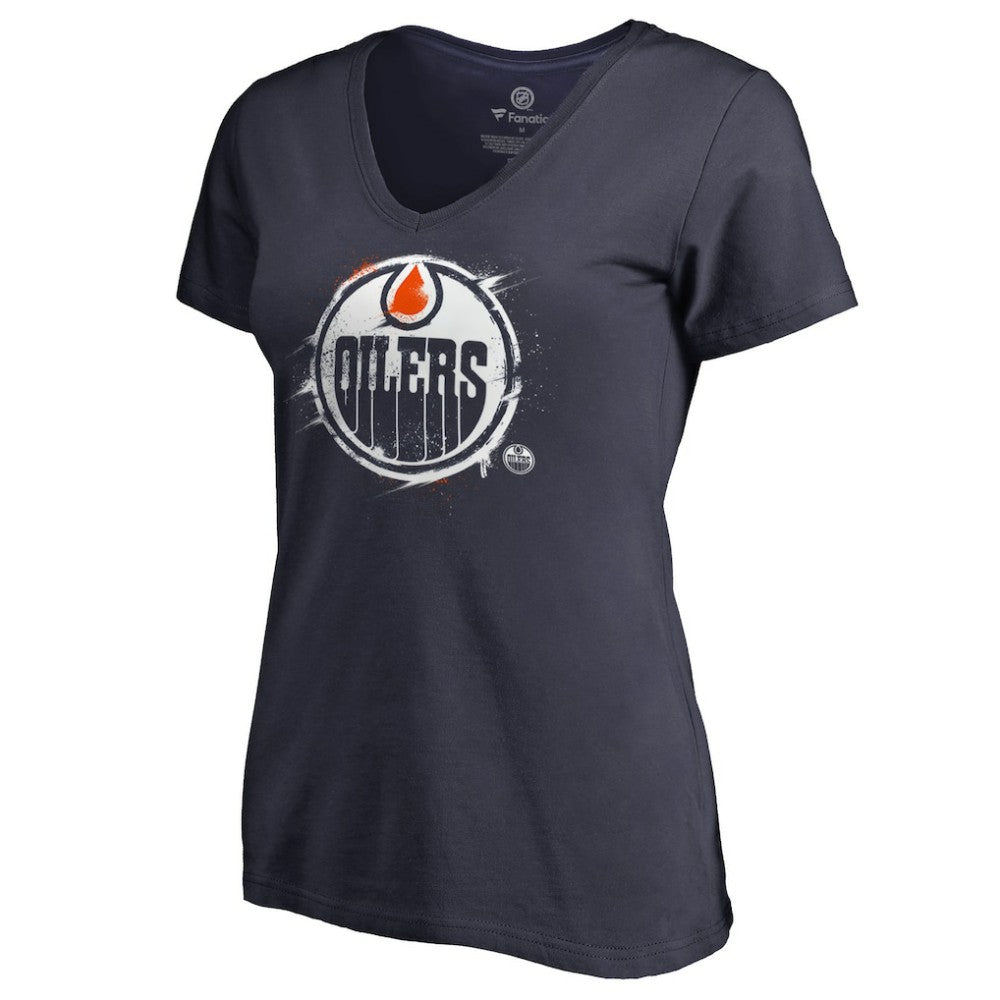 Edmonton Oilers Women's Splatter Logo V-Neck T-Shirt - Navy - NHL