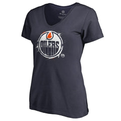 Edmonton Oilers Women's Splatter Logo V-Neck T-Shirt - Navy - NHL