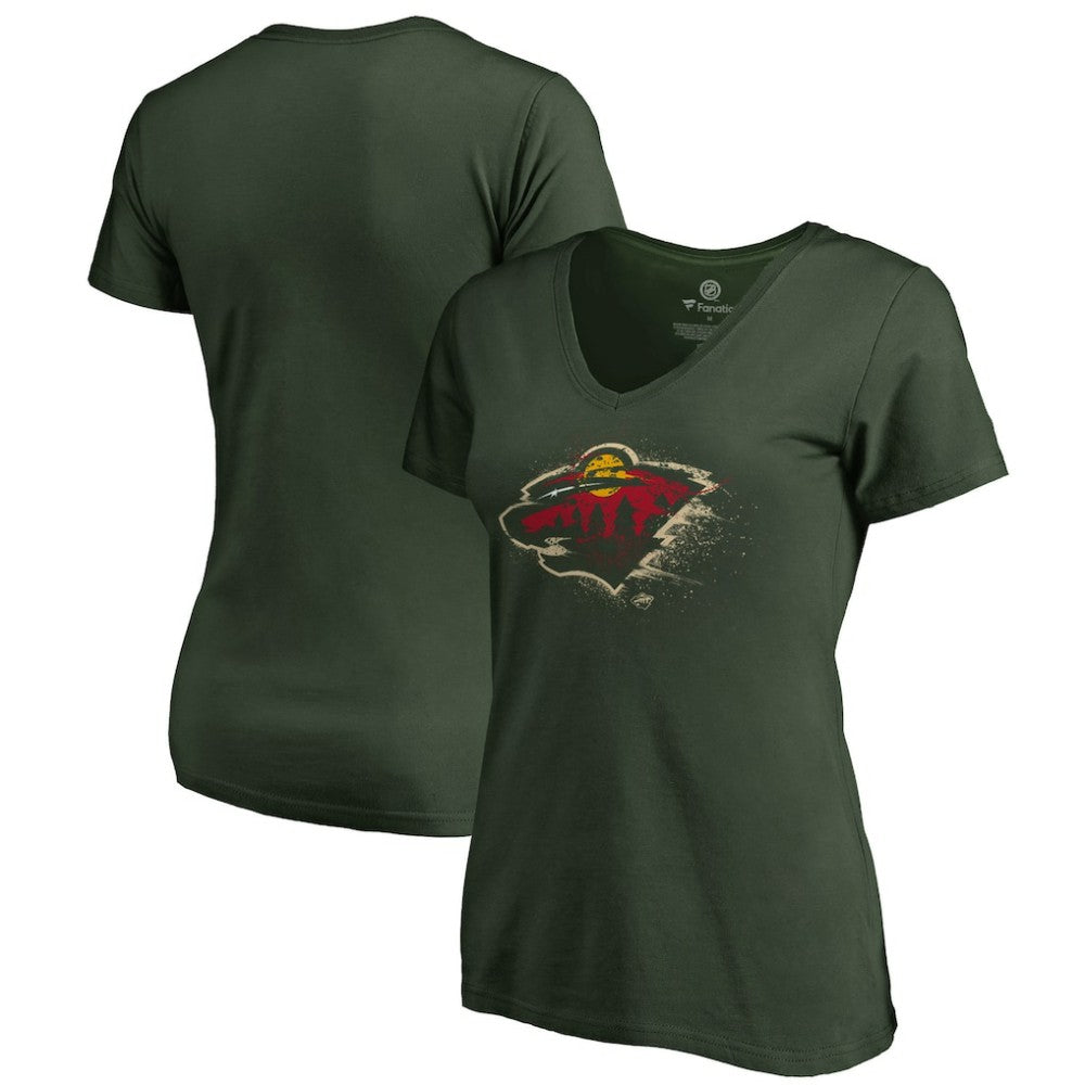 Minnesota Wild Women's Splatter Logo V-Neck T-Shirt - Green - NHL