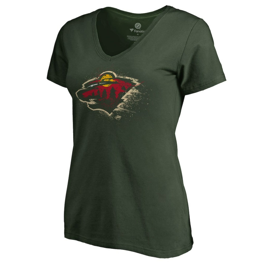 Minnesota Wild Women's Splatter Logo V-Neck T-Shirt - Green - NHL