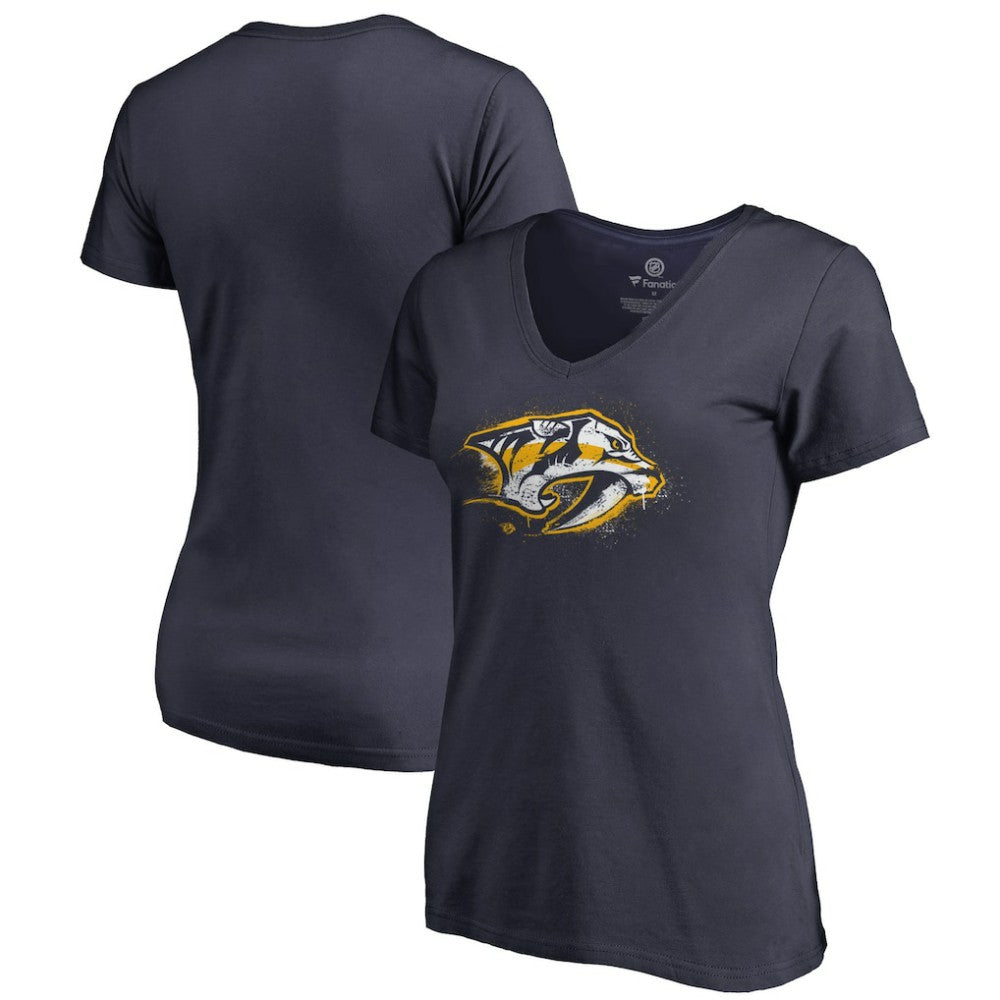Nashville Predators Women's Splatter Logo V-Neck T-Shirt - Navy - NHL