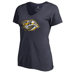 Nashville Predators Women's Splatter Logo V-Neck T-Shirt - Navy - NHL