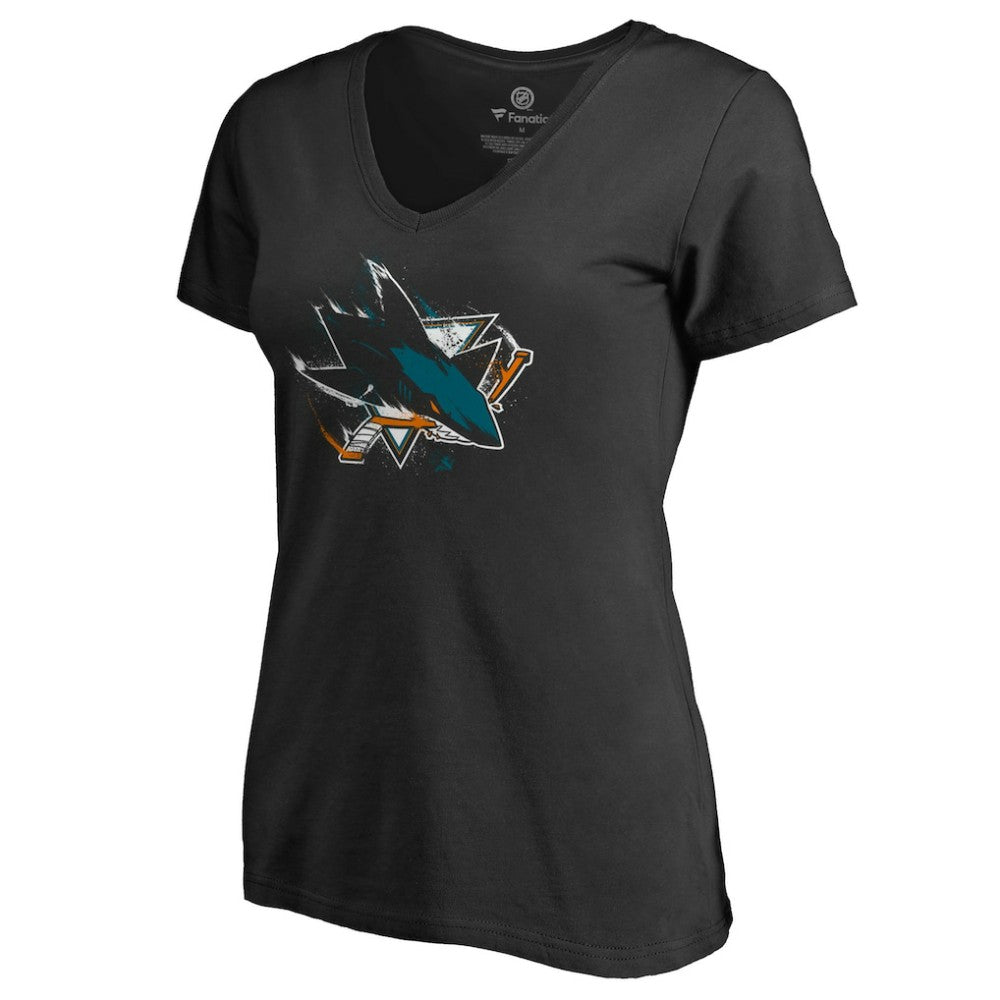 San Jose Sharks Women's Splatter Logo V-Neck T-Shirt - Black - NHL