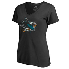 San Jose Sharks Women's Splatter Logo V-Neck T-Shirt - Black - NHL