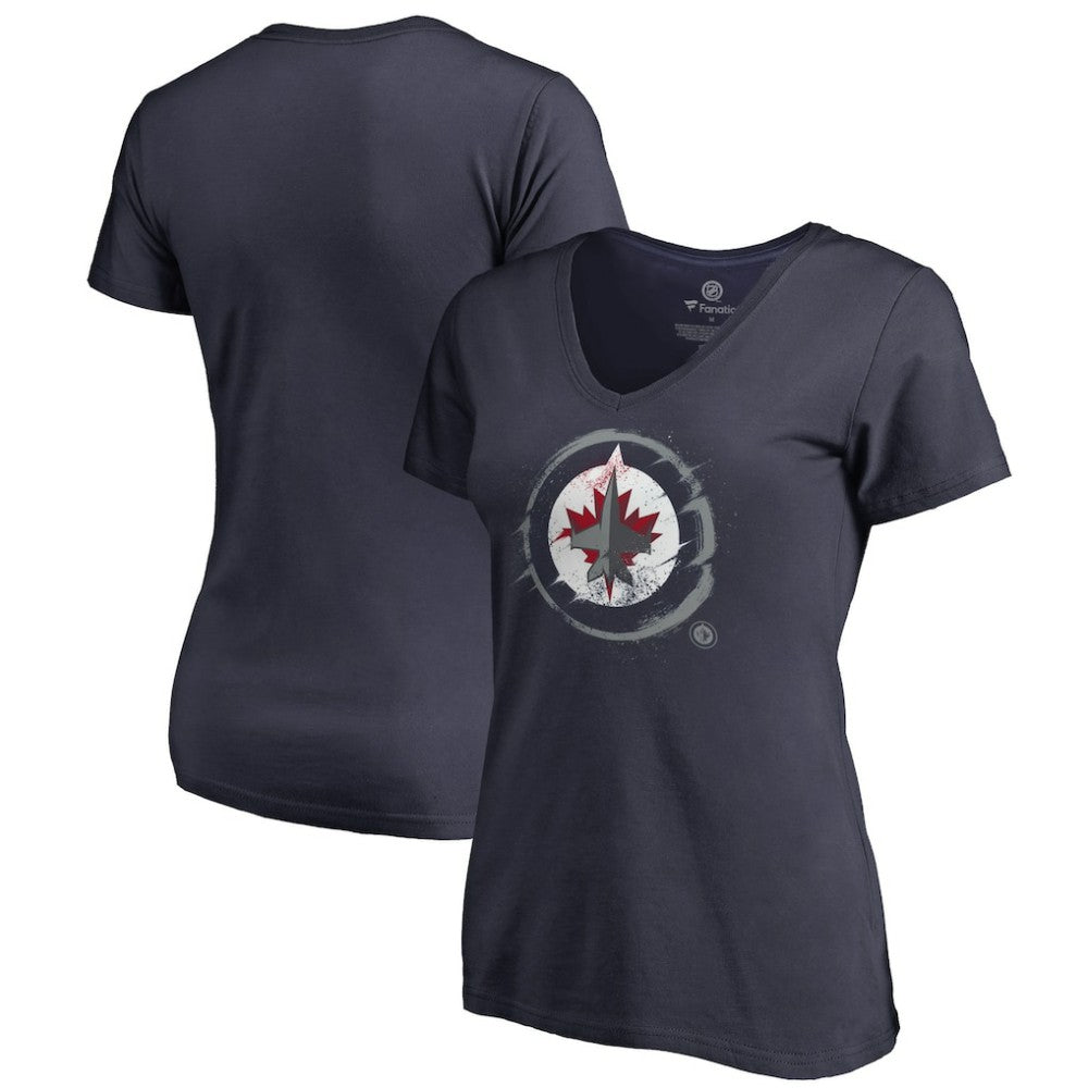 Winnipeg Jets Women's Splatter Logo V-Neck T-Shirt - Navy - NHL