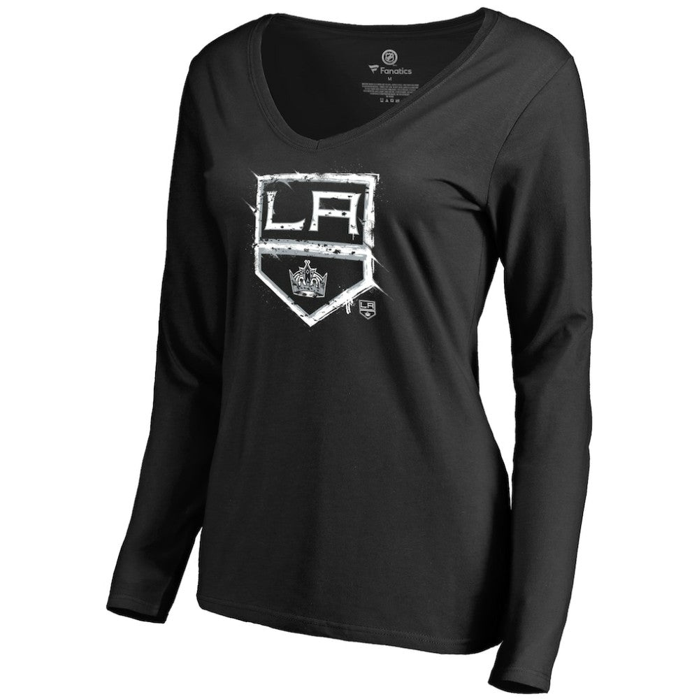 Los Angeles Kings Women's Splatter Logo V-Neck Long Sleeve T-Shirt - Black - NHL