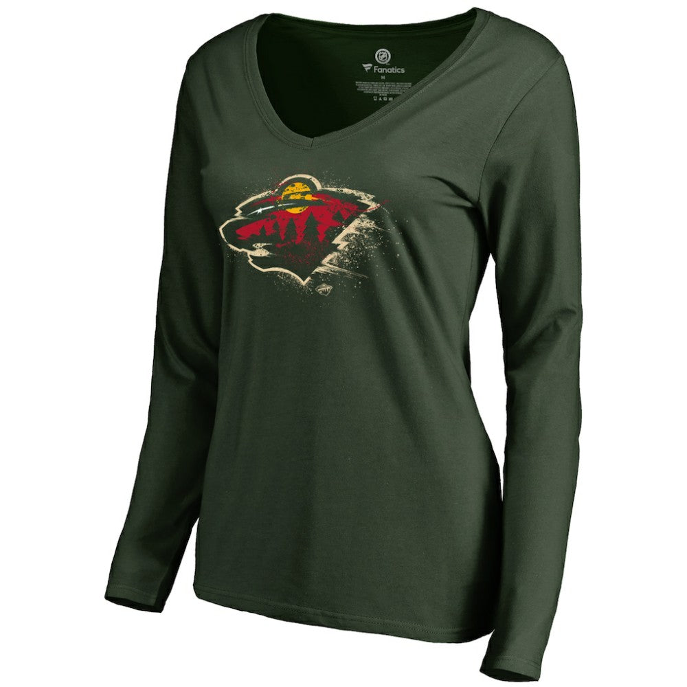 Minnesota Wild Women's Splatter Logo V-Neck Long Sleeve T-Shirt - Green - NHL