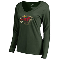 Minnesota Wild Women's Splatter Logo V-Neck Long Sleeve T-Shirt - Green - NHL