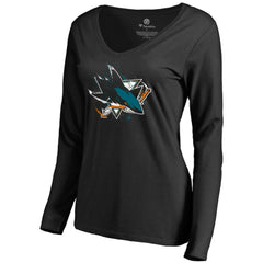 San Jose Sharks Women's Splatter Logo V-Neck Long Sleeve T-Shirt - Black - NHL