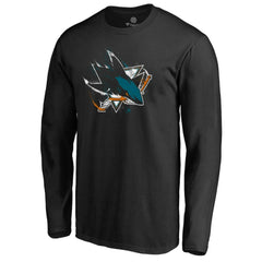 San Jose Sharks Splatter Logo Long Sleeve T-Shirt - Black - NHL