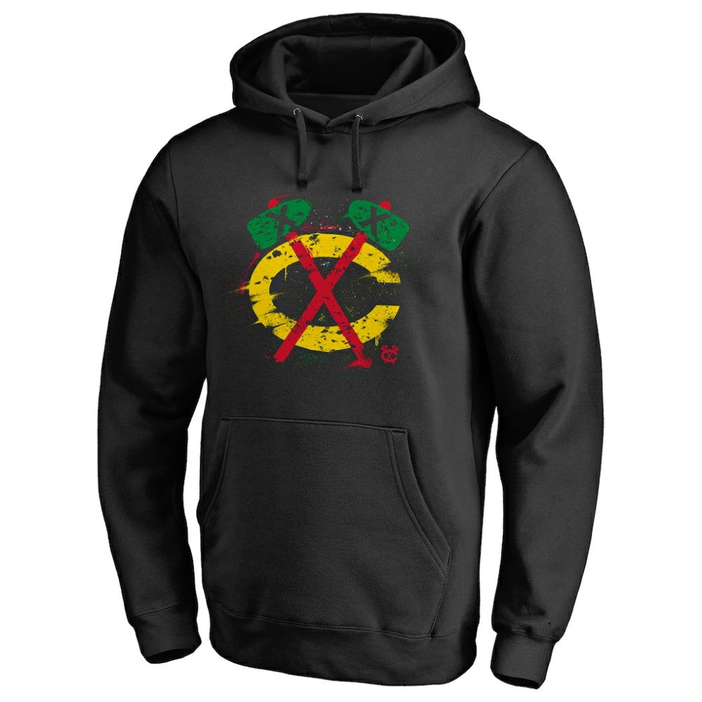 Chicago Blackhawks Splatter Logo Pullover Hoodie - Black - NHL