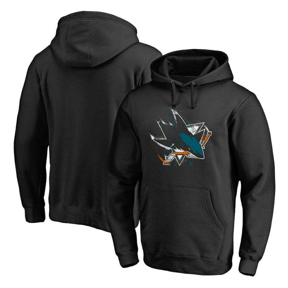 San Jose Sharks Splatter Logo Pullover Hoodie - Black - NHL