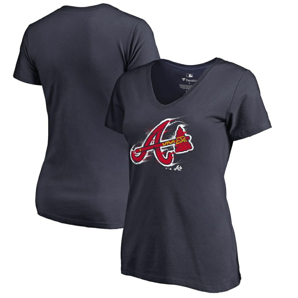 Atlanta Braves Women's Splatter Logo V-Neck T-Shirt - MLB