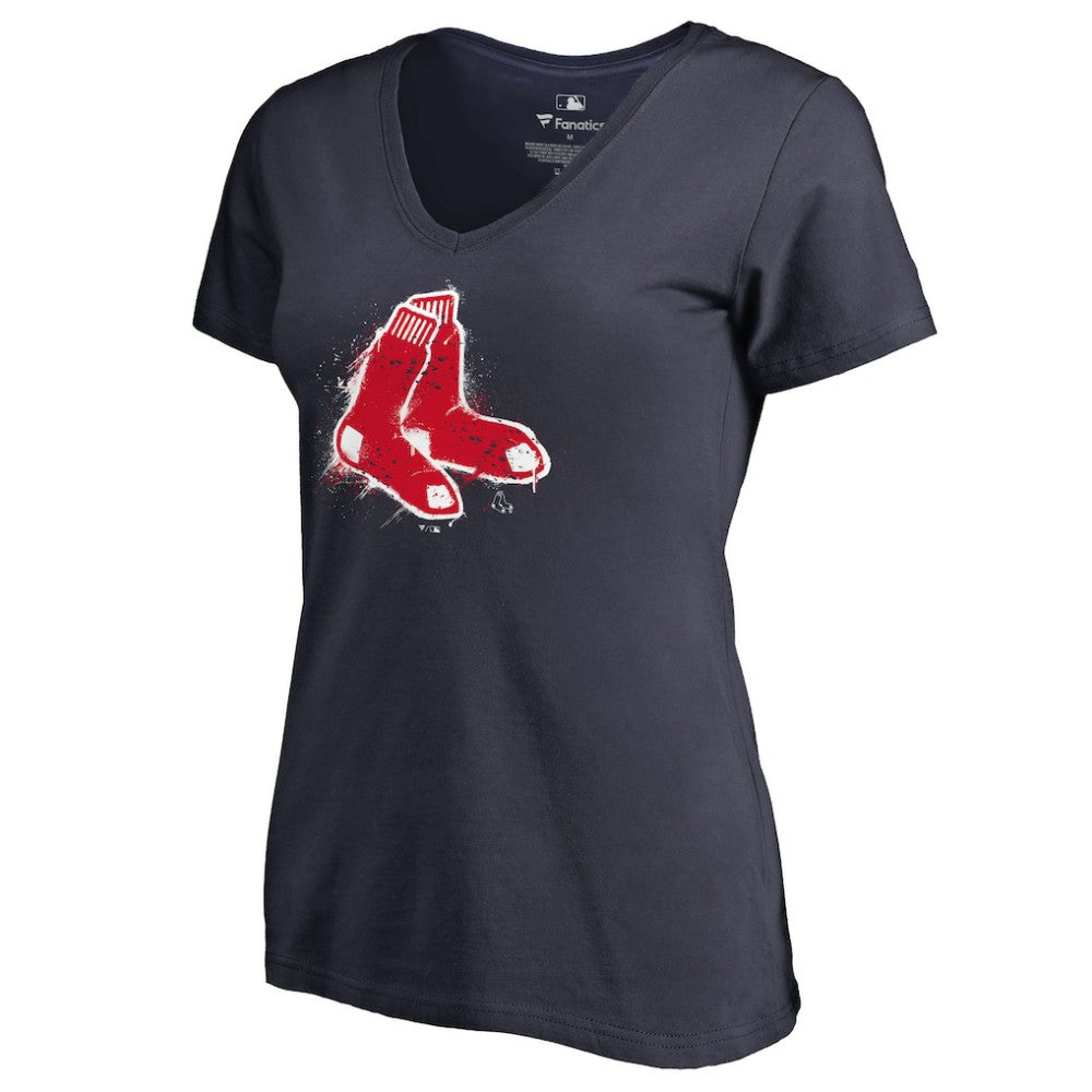 Boston Red Sox Women's Splatter Logo V-Neck T-Shirt - MLB