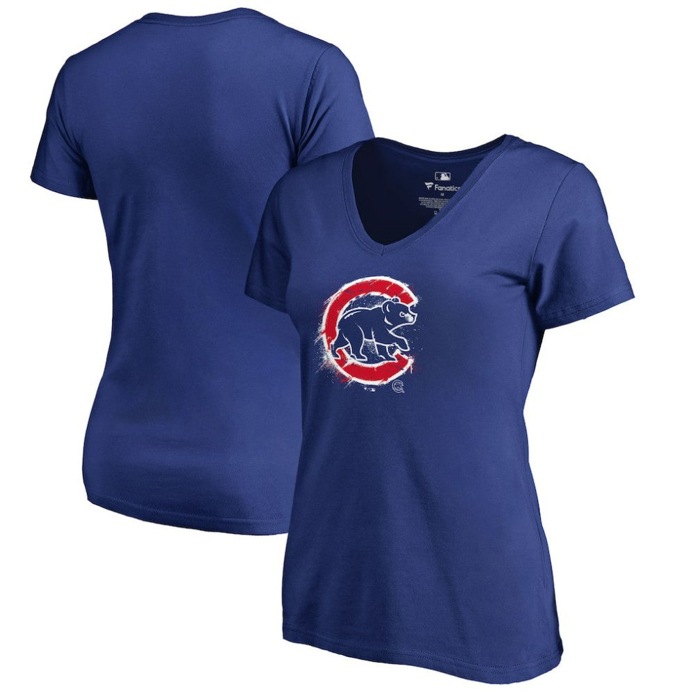 Chicago Cubs Women's Splatter Logo V-Neck T-Shirt - MLB