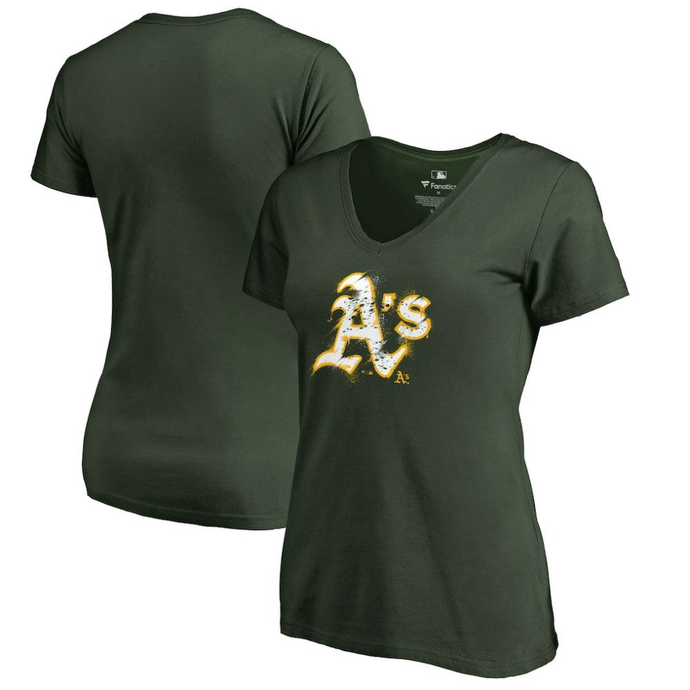 Athletics Women's Splatter Logo V-Neck T-Shirt - MLB