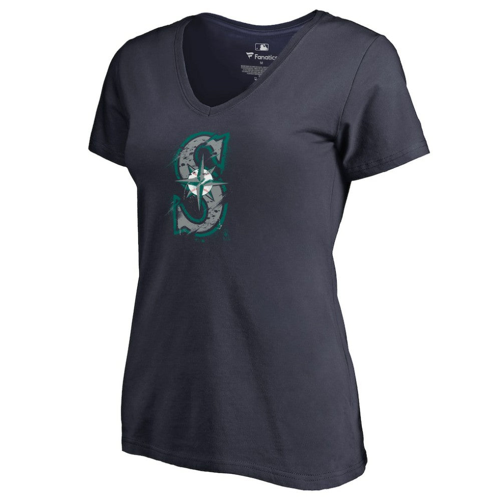 Seattle Mariners Women's Splatter Logo V-Neck T-Shirt - MLB