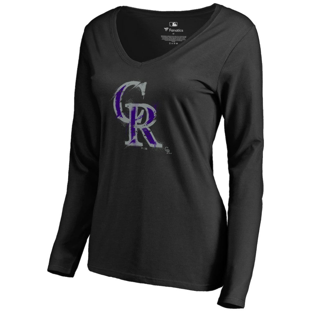 Colorado Rockies Women's Splatter Logo Long Sleeve V-Neck T-Shirt - MLB