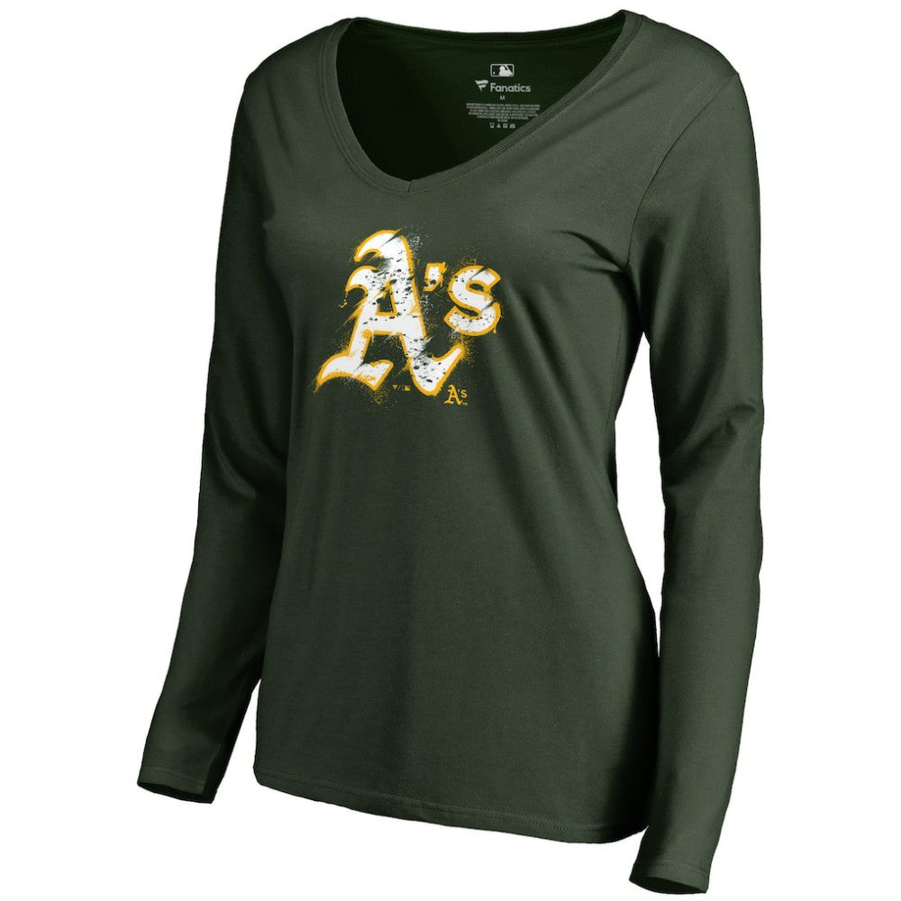 Athletics Women's Splatter Logo Long Sleeve V-Neck T-Shirt - MLB