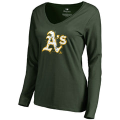 Athletics Women's Splatter Logo Long Sleeve V-Neck T-Shirt - MLB