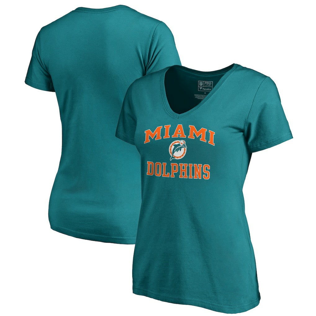 Miami Dolphins Women's Vintage Collection Victory Arch V-Neck T-Shirt Aqua | NFL