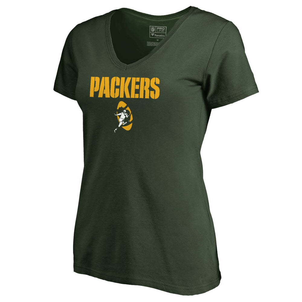Green Bay Packers Women's Vintage Team Lockup V-Neck T-Shirt Green | NFL