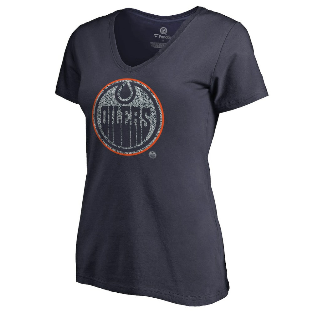 Edmonton Oilers Women's Static Logo V-Neck T-Shirt - Navy - NHL