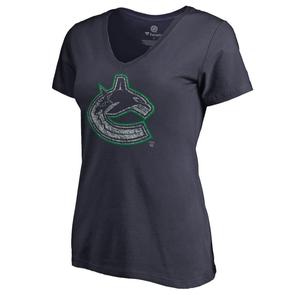 Vancouver Canucks Women's Static Logo V-Neck T-Shirt - Navy - NHL