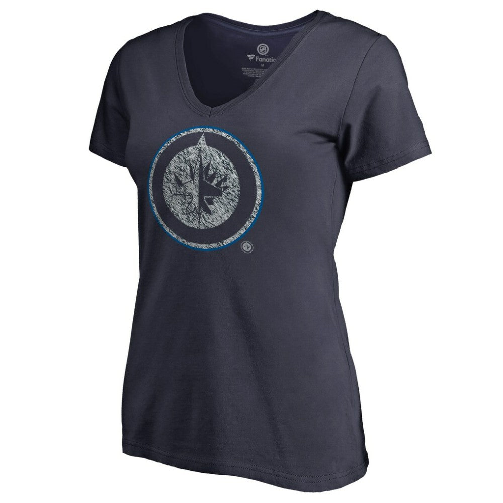Winnipeg Jets Women's Static Logo V-Neck T-Shirt - Navy - NHL