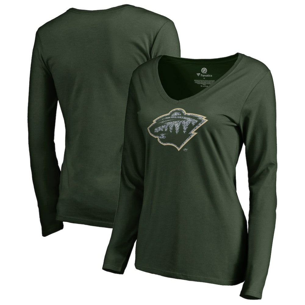 Minnesota Wild Women's Static Logo Long Sleeve V-Neck T-Shirt - Green - NHL