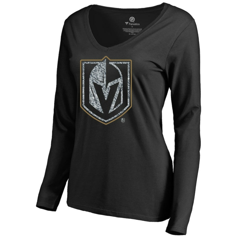 Vegas Golden Knights Women's Static Logo Long Sleeve V-Neck T-Shirt - Black - NHL