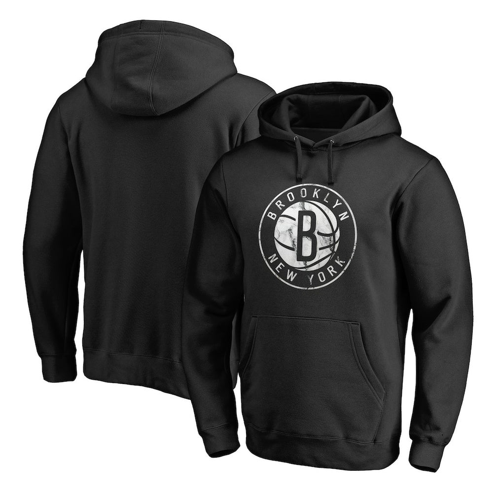 Brooklyn Nets Marble Logo Pullover Hoodie Black - NBA