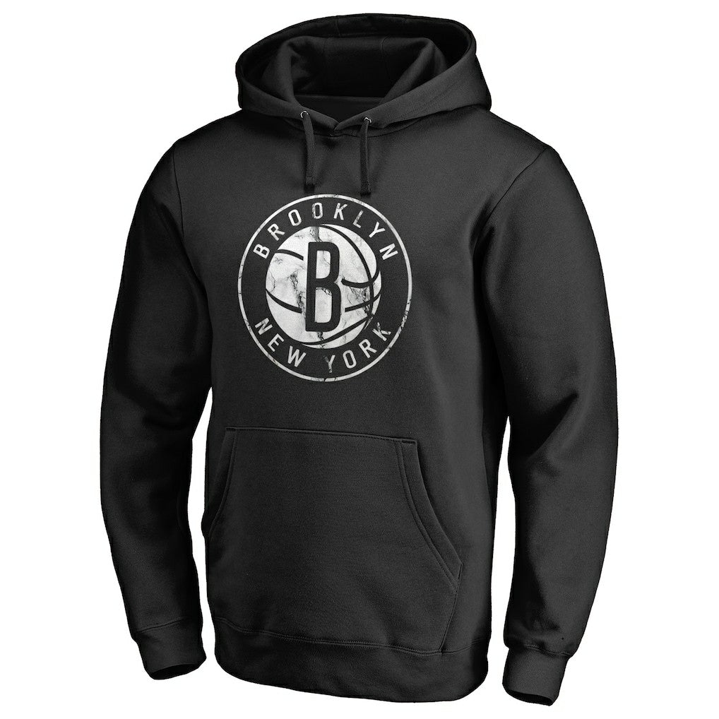 Brooklyn Nets Marble Logo Pullover Hoodie Black - NBA