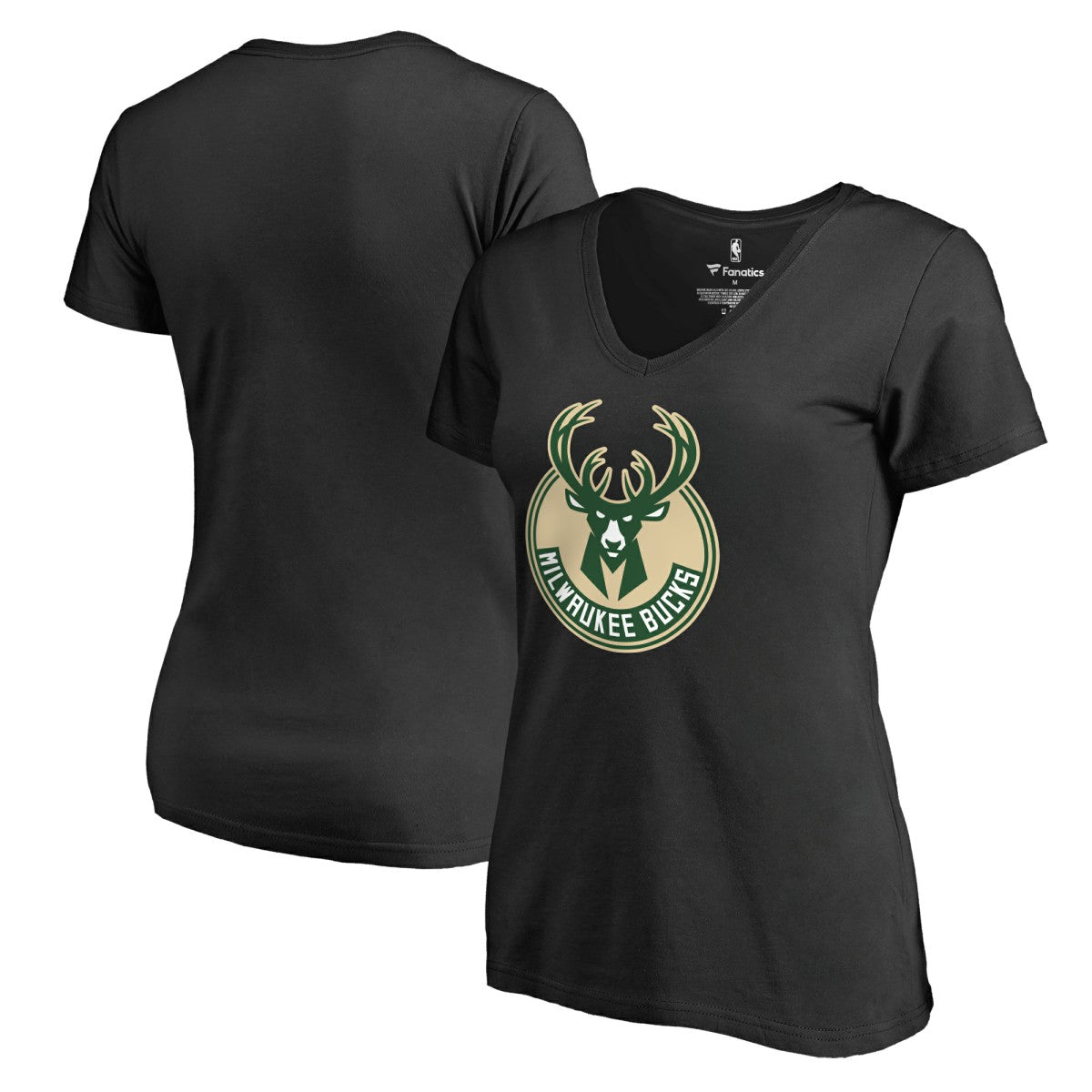 Milwaukee Bucks Women's Primary Logo V-Neck T-Shirt Black - NBA
