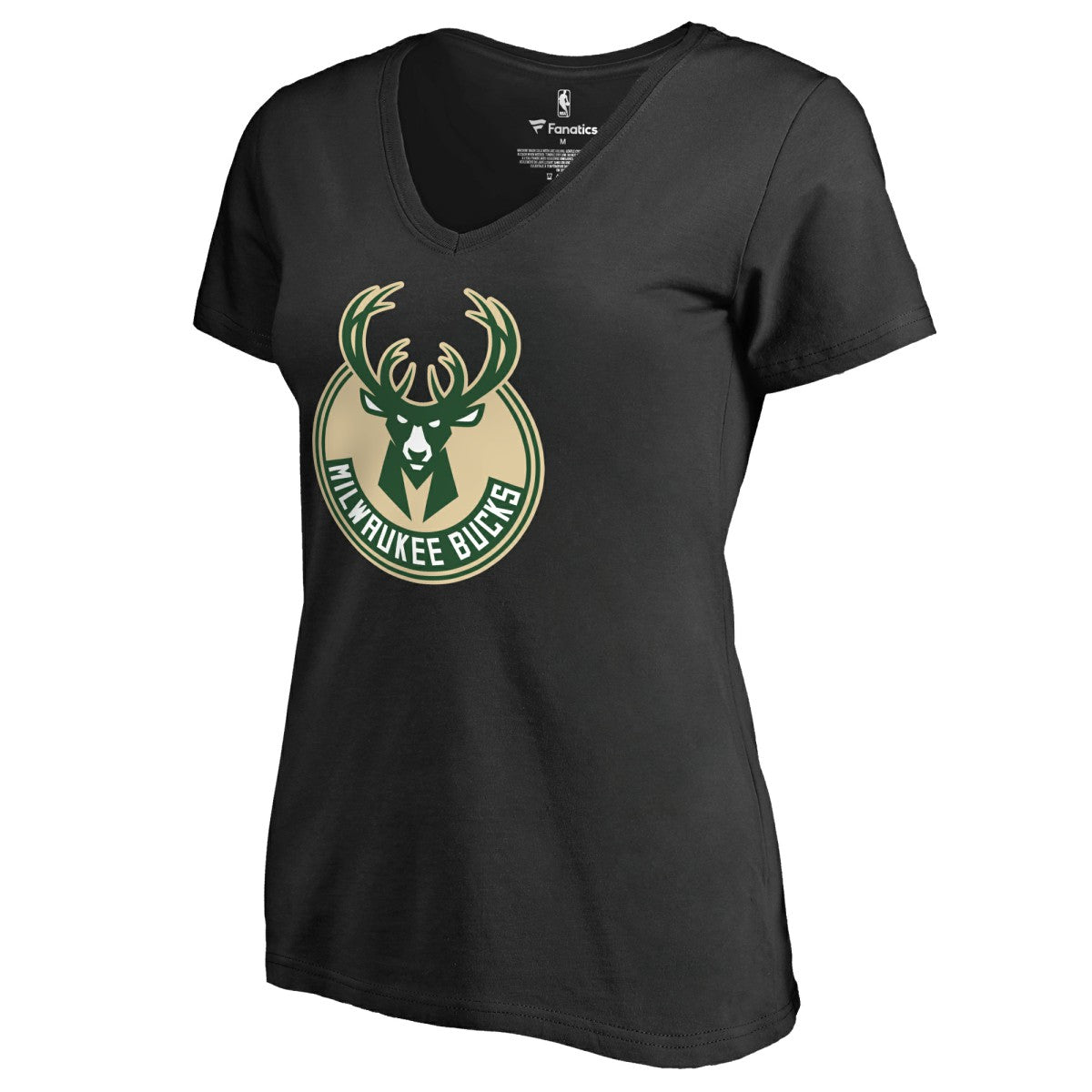 Milwaukee Bucks Women's Primary Logo V-Neck T-Shirt Black - NBA