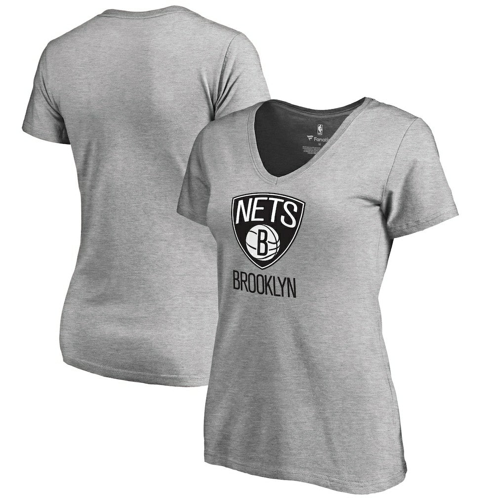 Brooklyn Nets Women's Primary Logo V-Neck T-Shirt Ash - NBA